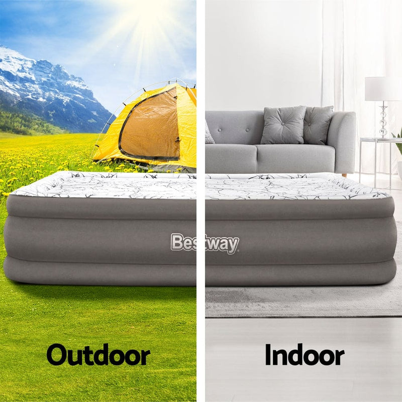 Bestway Air Mattress Queen Inflatable Bed 46cm Airbed Decorated Surface Grey