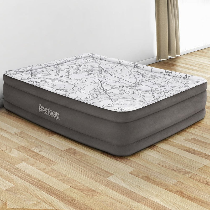 Bestway Air Mattress Queen Inflatable Bed 46cm Airbed Decorated Surface Grey