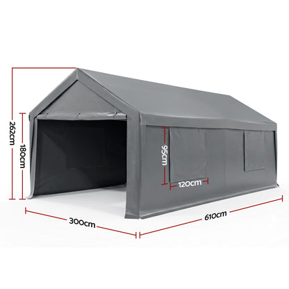 Instahut 3x6m Carports Canopy Tent Portable Garage Outdoor Steel Shelter Grey