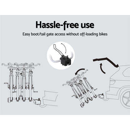 Giantz 4 Bicycle Bike Carrier Rack Car Towbar Hitch Ball Mount Tail light Silver