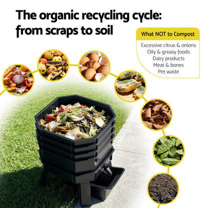 Gardeon Compost Bin 4-Tray Stackable Worm Farm Composter with Liquid Fertiliser Tap