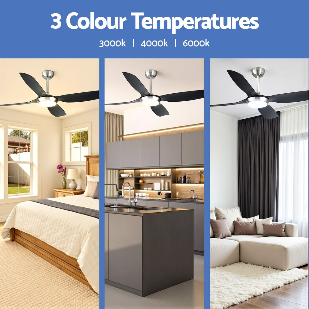 Devanti 52'' Ceiling Fan DC Motor w/Light w/Remote Black