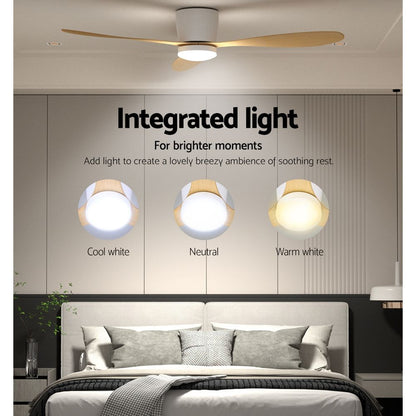 Devanti 52'' Ceiling Fan DC Motor w/Light w/Remote - Light Wood