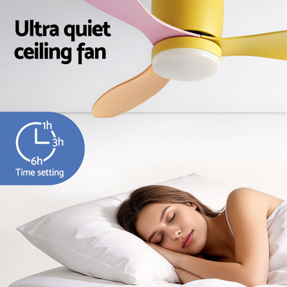 Devanti 52'' Ceiling Fan 3 Blades DC Motor w/Light w/Remote Yellow Pink Orange