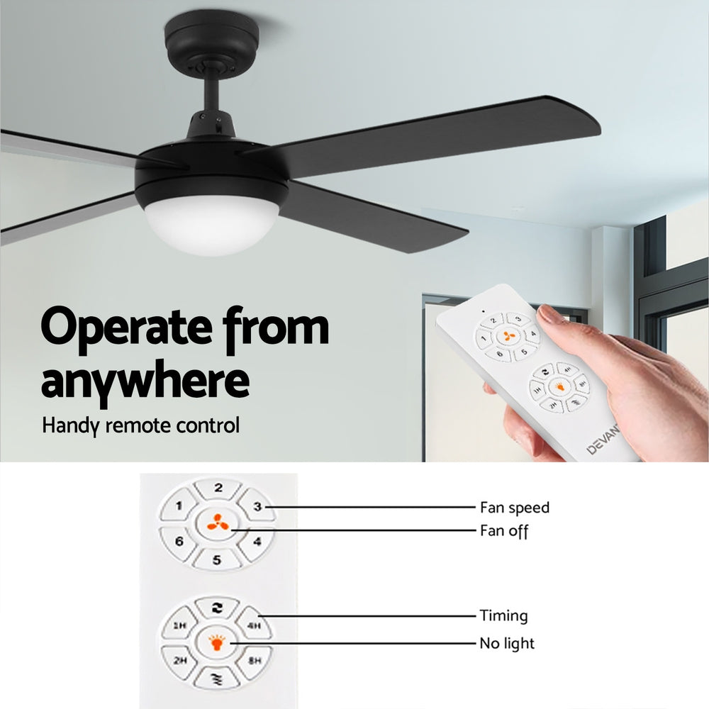 Devanti 52'' Ceiling Fan DC Motor w/Light w/Remote - Black