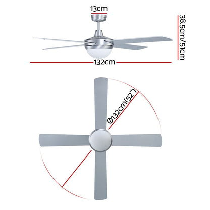 Devanti 52'' Ceiling Fan DC Motor w/Light w/Remote - Silver