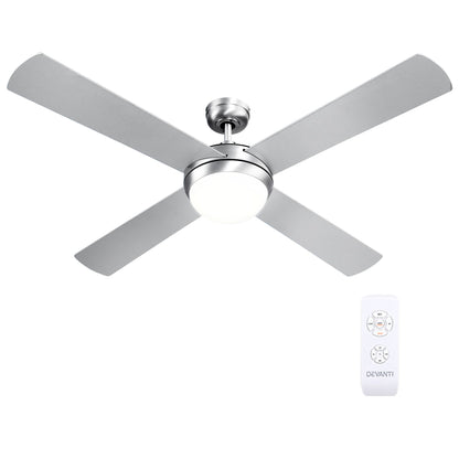 Devanti 52'' Ceiling Fan DC Motor w/Light w/Remote - Silver