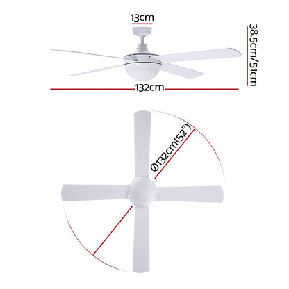 Devanti 52'' Ceiling Fan DC Motor w/Light w/Remote - White
