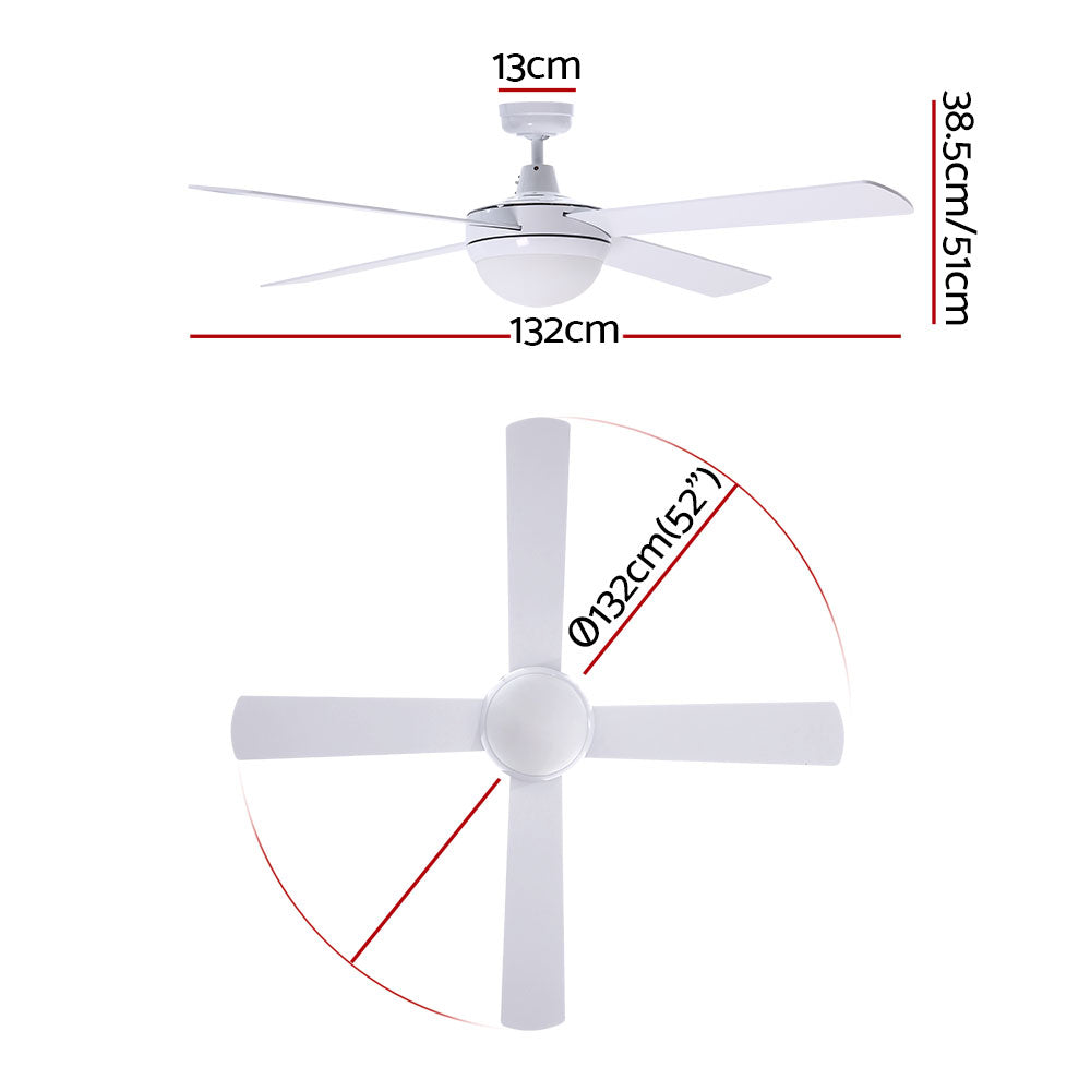 Devanti 52'' Ceiling Fan DC Motor w/Light w/Remote - White