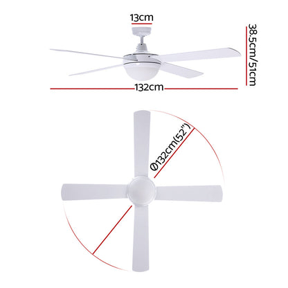 Devanti 52'' Ceiling Fan DC Motor w/Light w/Remote - White
