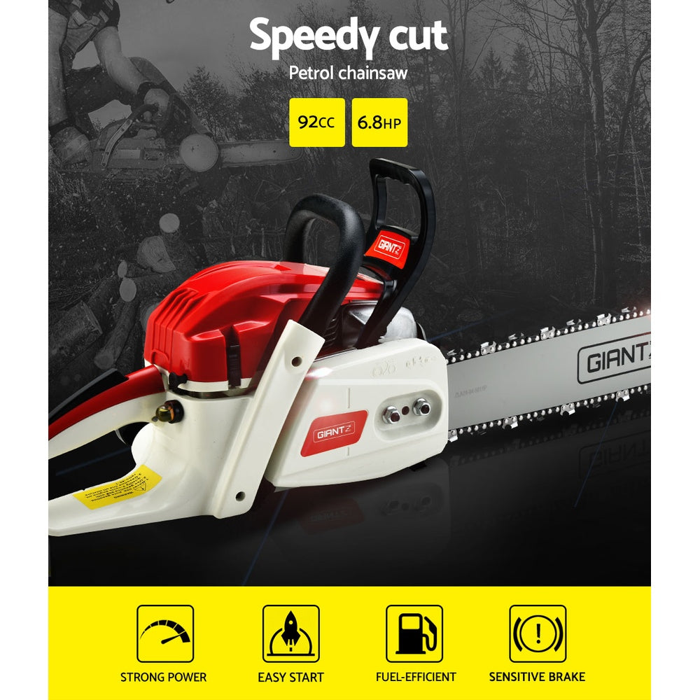 Giantz Chainsaw Petrol 92CC 24" Bar Commercial E-Start Pruning Chain Saw
