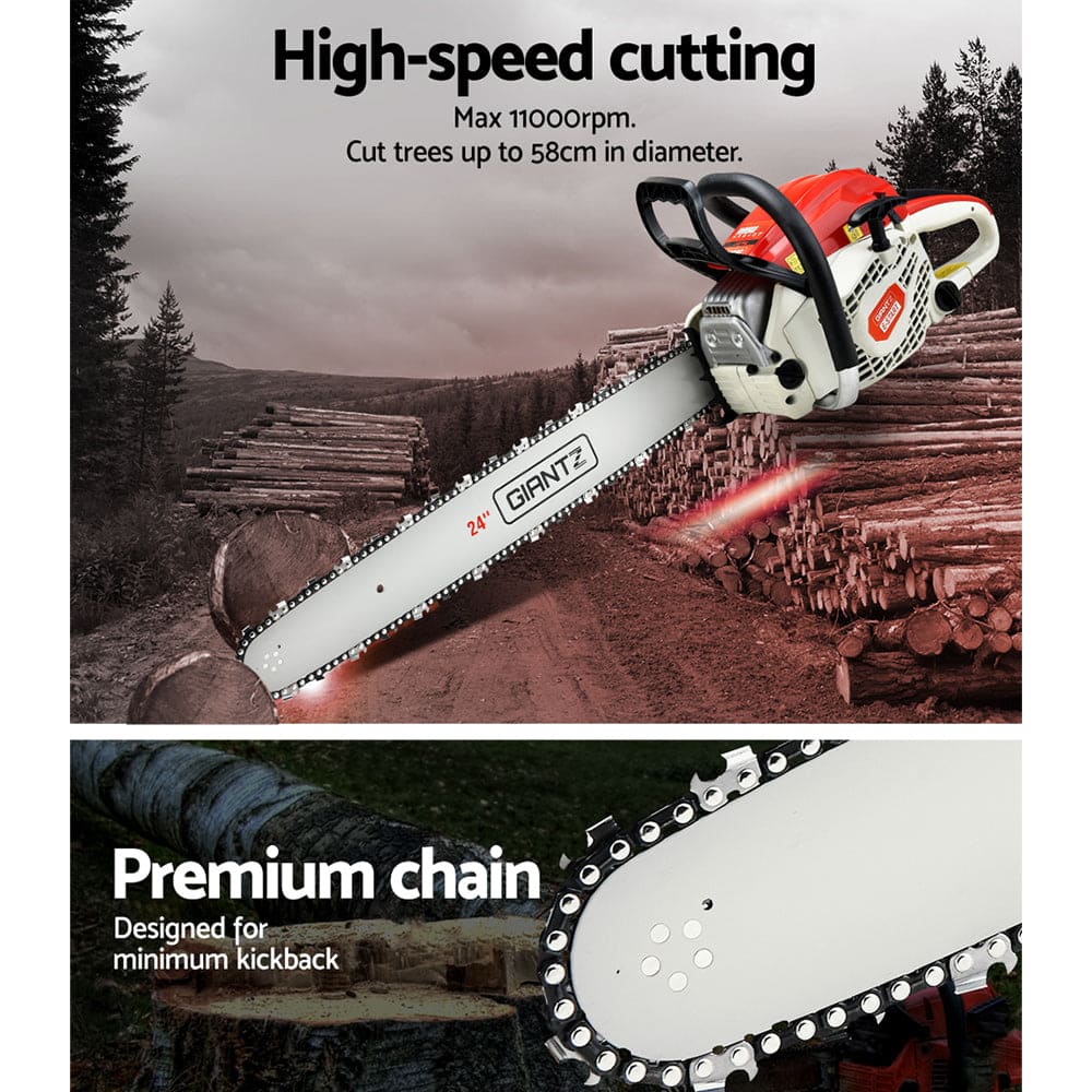 Giantz Chainsaw Petrol 92CC 24" Bar Commercial E-Start Pruning Chain Saw