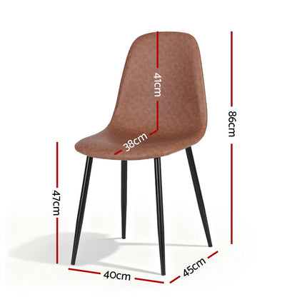 Artiss 4x Dining Chairs Retro PU Leather Kitchen Lounge Cafe Accent Chair Brown
