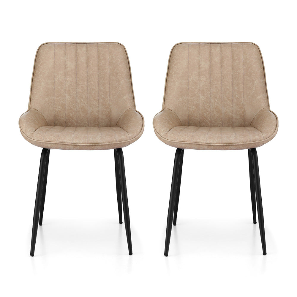 Artiss 2x Dining Chairs Retro PU Leather Kitchen Lounge Cafe Accent Chair Khaki