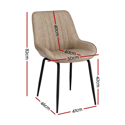 Artiss 2x Dining Chairs Retro PU Leather Kitchen Lounge Cafe Accent Chair Khaki