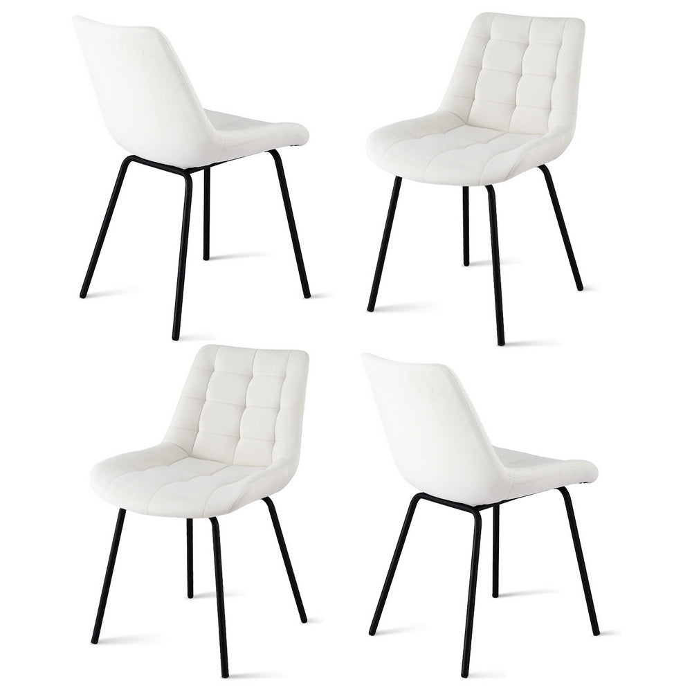 Artiss 4x Dining Chairs Velvet Tufted Kitchen Lounge Cafe Accent Chair Beige