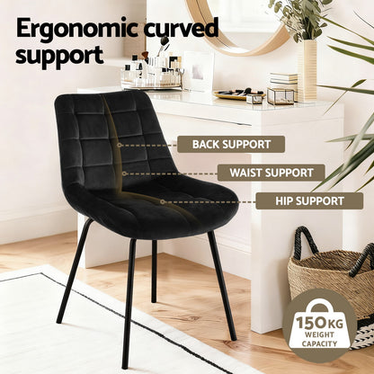 Artiss 2x Dining Chairs Velvet Tufted Kitchen Lounge Cafe Accent Chair Black