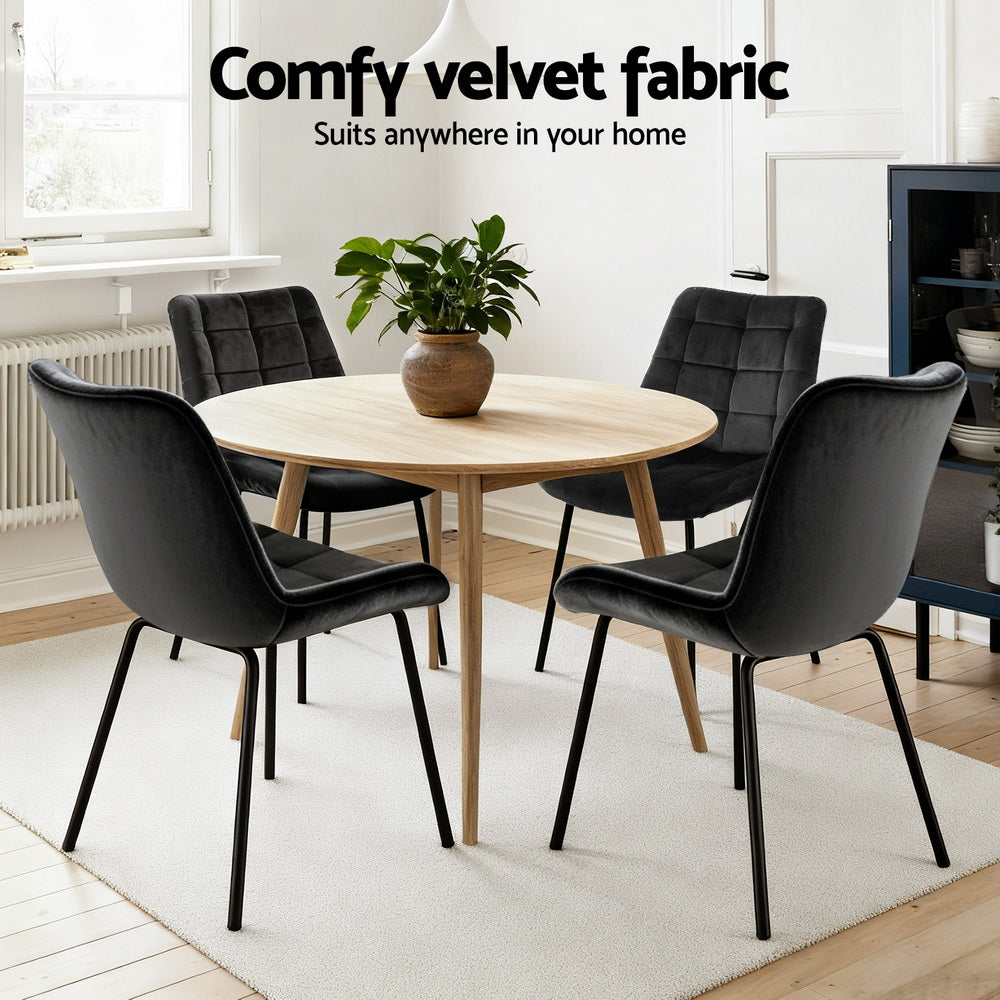 Artiss 2x Dining Chairs Velvet Tufted Kitchen Lounge Cafe Accent Chair Black