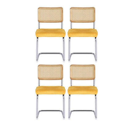 Artiss Dining Chairs Set of 4 Velvet Rattan Cantilever Yellow