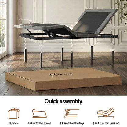 Artiss King size bed frame & Giselle Bedding King Mattress Combo, adjustable bed Base for Snoring Relief, Independent Head Foot Incline, Wireless Remote, Black,20cm Thickness