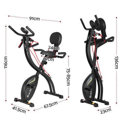 Everfit Folding Exercise Bike Magnetic X-Bike Indoor Cycling Resistance Rope