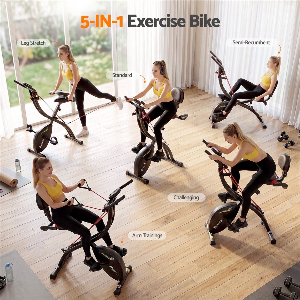 Everfit Folding Exercise Bike Magnetic X-Bike Indoor Cycling Resistance Rope