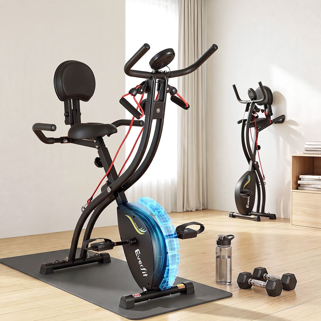 Everfit Folding Exercise Bike Magnetic X-Bike Indoor Cycling Resistance Rope