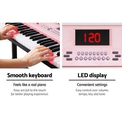 Alpha 61 Keys Electronic Piano Keyboard Digital Electric w/ Stand Lighted Pink
