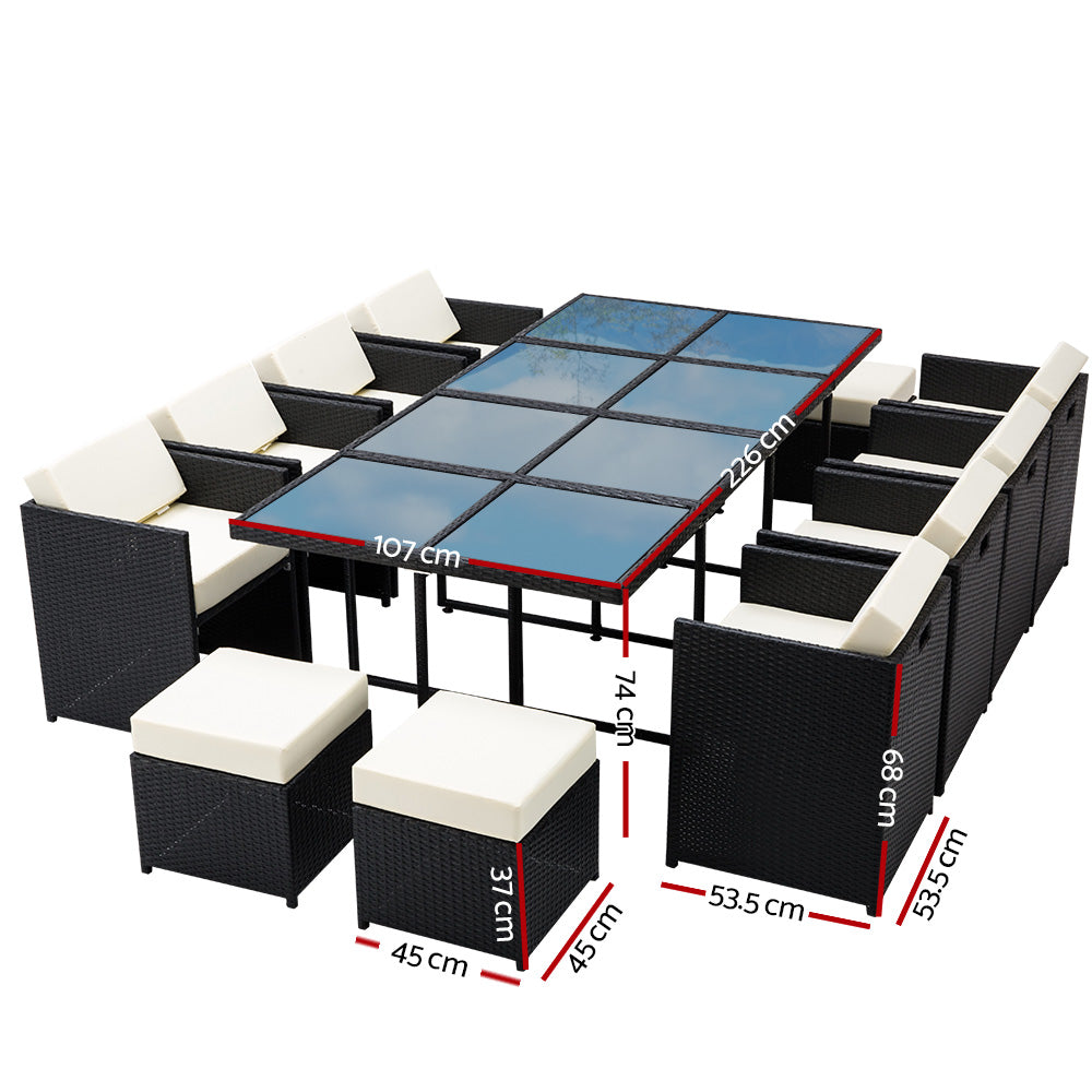 Gardeon Outdoor Dining Set 13 Piece Wicker Table Chairs Setting Black