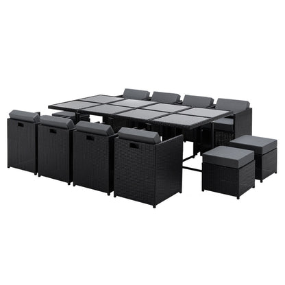 Gardeon Outdoor Dining Set 13 Piece Wicker Table Chairs Setting Black