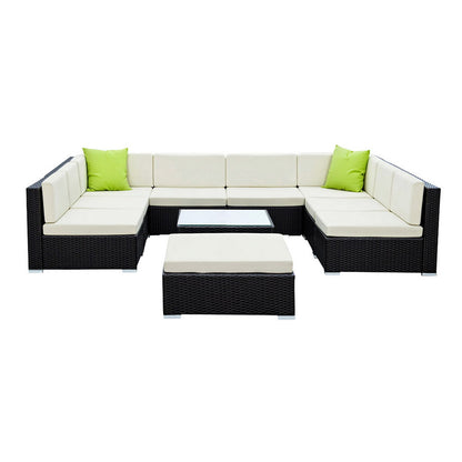 Gardeon 10-Piece Outdoor Sofa Set Wicker Couch Lounge Setting Cover