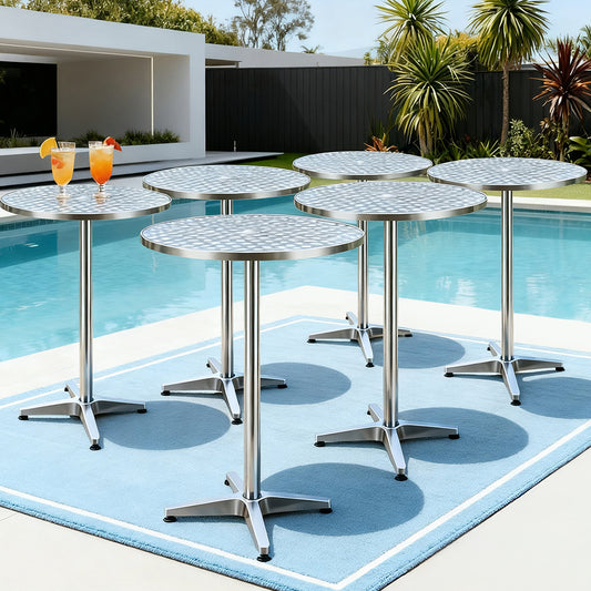 Gardeon Set of 6 Outdoor Bar Table Aluminium Round 70/110CM