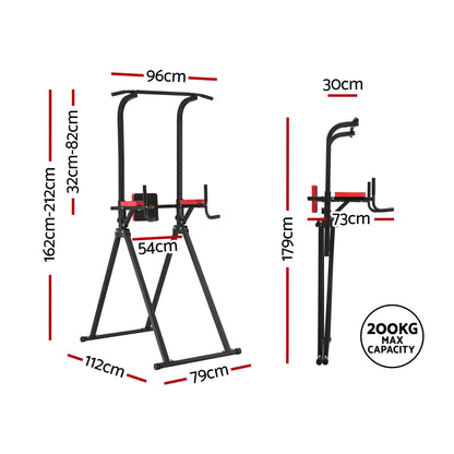 Everfit Chin Up Tower Pull Up Station Adjustable Dip Station Folding Home Gym Black