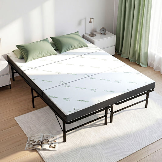 Giselle Folding Bed with Mattress Double Portable Foldable Guest Bed Bamboo Cover