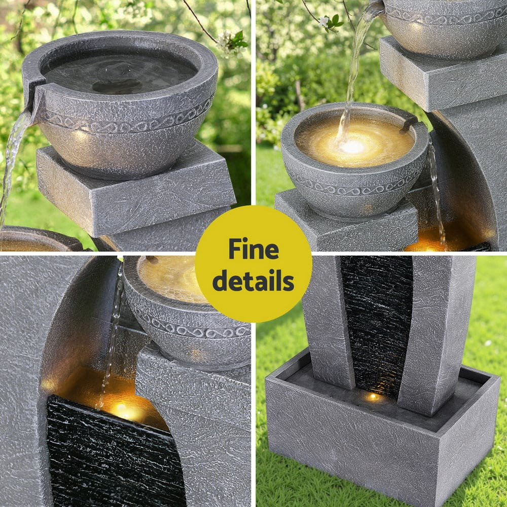 Gardeon Solar Fountain Water Feature Outdoor Fountain Indoor 3-Tier Cascading Grey
