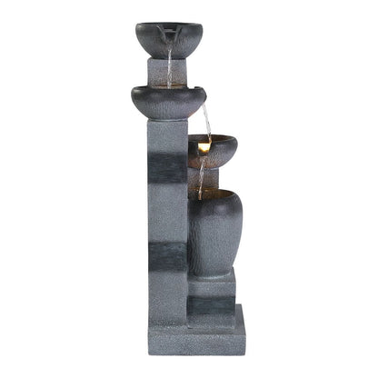 Gardeon Solar Fountain Water Feature Outdoor Fountain Indoor 3-Tier Bowl Cascading Grey