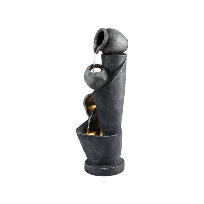 Gardeon Solar Fountain Water Feature Cascading Fountain 3-Tier Pot LED Lights 80CM Grey