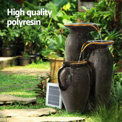 Gardeon Solar Fountain Water Fountain Feature Cascading Fountain LED Lights 76CM Grey