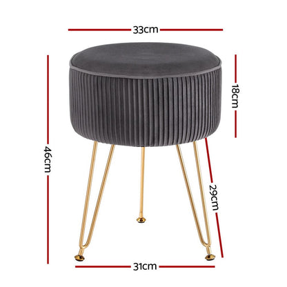 Artiss Ottoman Foot Stool Vanity Velvet Round Grey