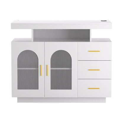 Artiss Buffet Sideboard Cabinet LED Clear Door Kitchen Storage Drawers White