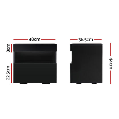 Artiss 2x Bedside Table LED - HERES Black