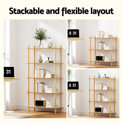 Artiss Bookshelf 5 Tiers Bookcase Display Shelves Wooden Storage Stand Rack Pine