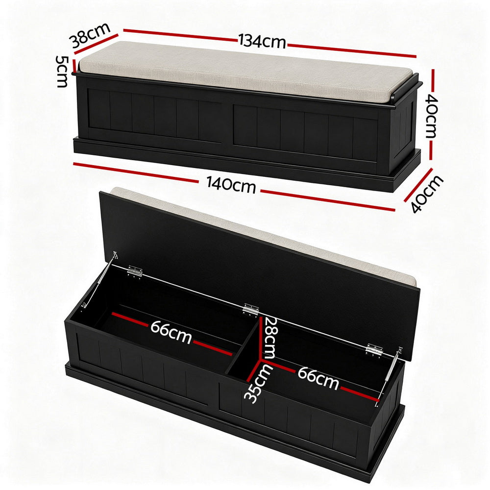 Artiss Storage Ottoman Blanket Box 140cm Fluted Black