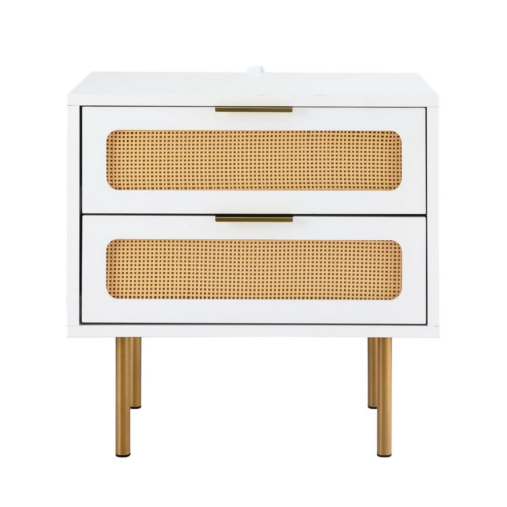 Artiss Rattan Bedside Table 2 Drawers Pine