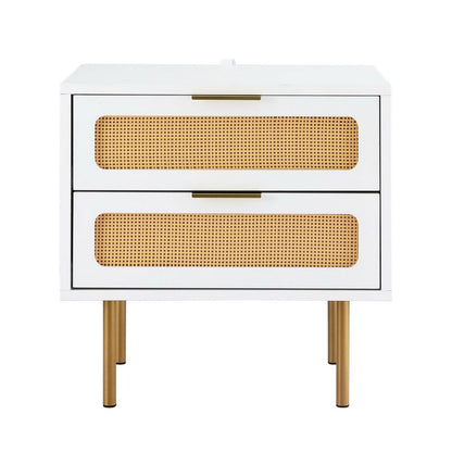 Artiss Rattan Bedside Table 2 Drawers Pine