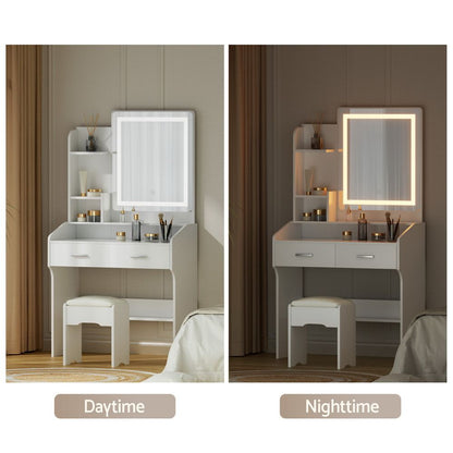 Artiss Dressing Table Set Stool Led White Doria
