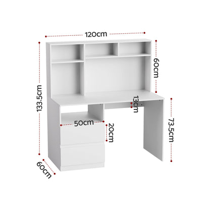 Artiss Computer Desk Office Study Desks Table Bookshelf Drawer White 120cm