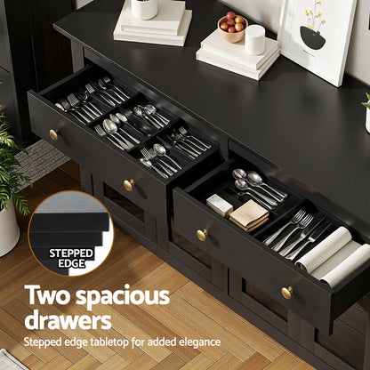 Artiss Buffet Sideboard Storage Cabinet Kitchen Cupboard Clear Door Drawer Black
