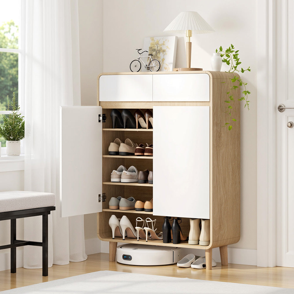Artiss Shoe Rack Cabinet 20 Pairs Storage Cupboard Pine&White