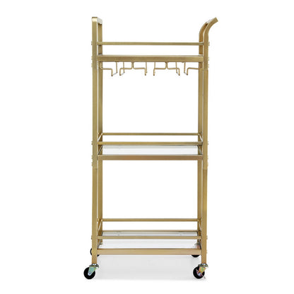 Artiss Kitchen Island Cart Trolley Rolling Serving Storage Wine Glass 43cm Gold